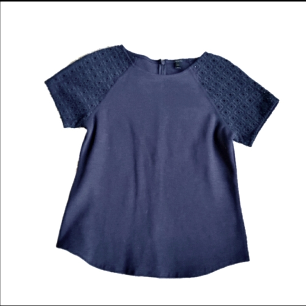J. Crew Blue Blouse, with eyelet sleeves… - Picture 2 of 4